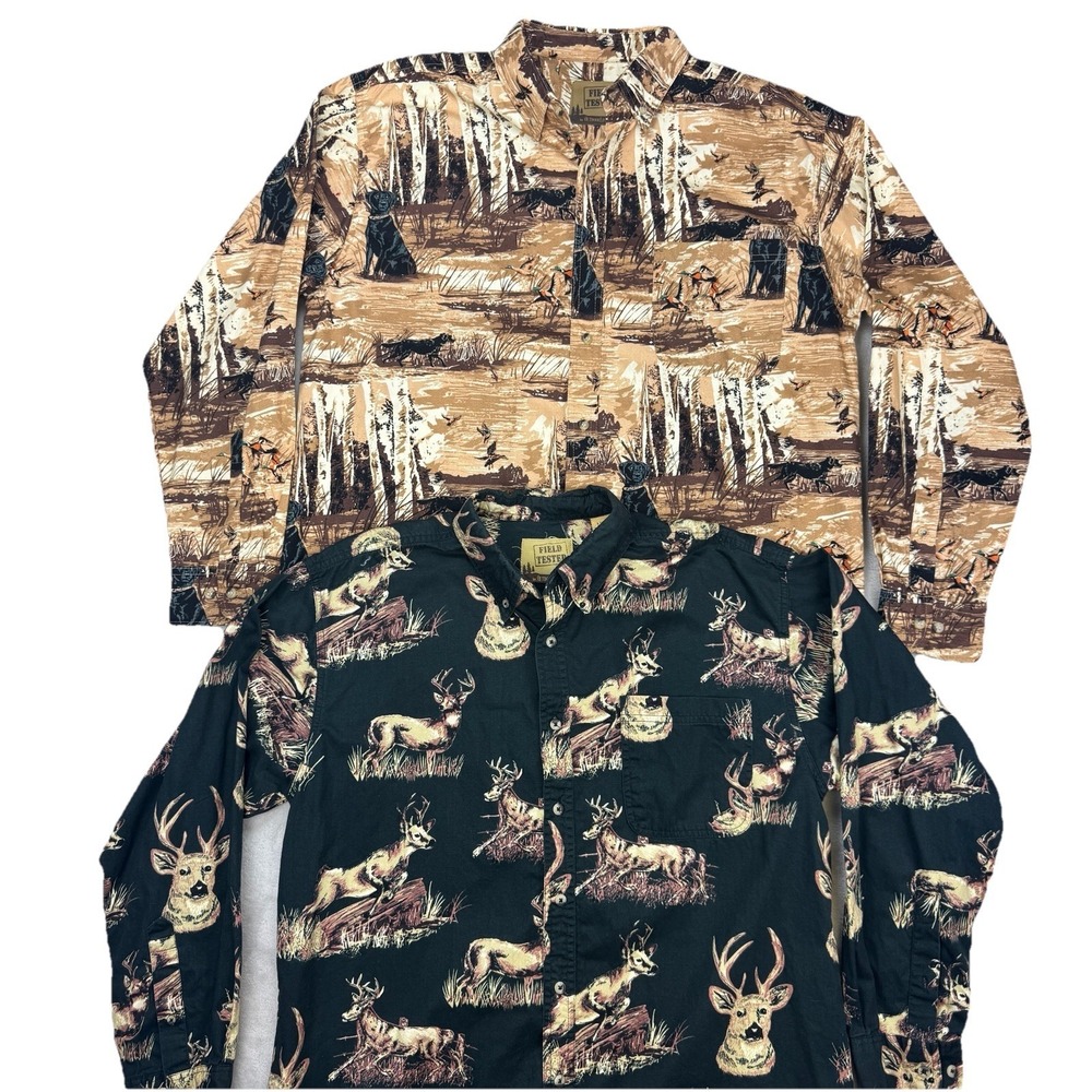 Lot Of 2 Outdoorlife Mens Large Buck Hunting Dad Deer Black Lab Y2K‎ Graphic